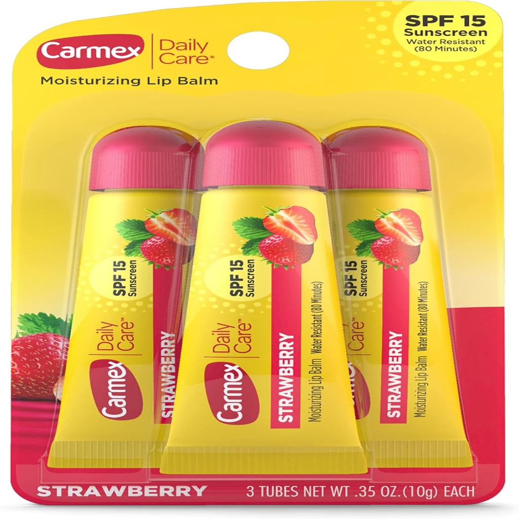 Carmex daily care moisturizing lip balm with spf 15, strawberry 3 tubes - Image 1