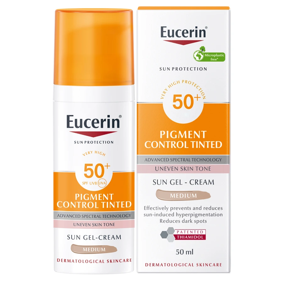 Eucerin Sun SPF 50+ Medium CC Sun Cream, Anti-Aging Tinted Sunscreen 50ml - Image 1