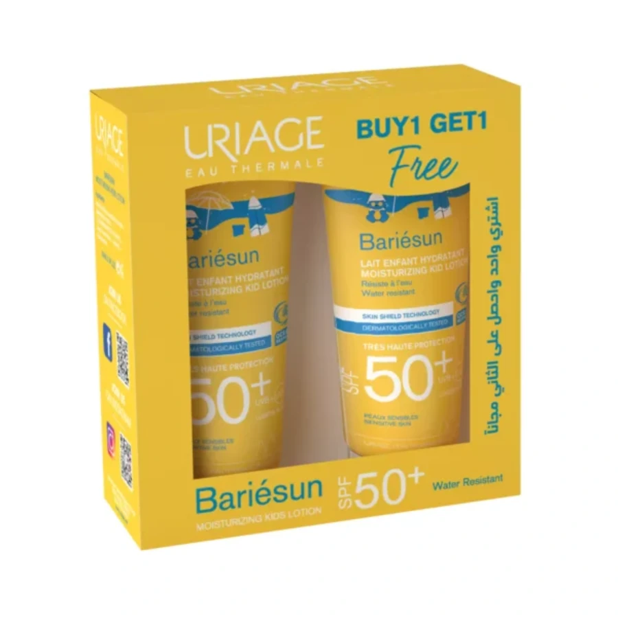 Uriage Bariesun SPF50+ Moisturizing Kids Sunscreen Lotion 100ml, Promo Pack of 1 + 1 Free - Image 1
